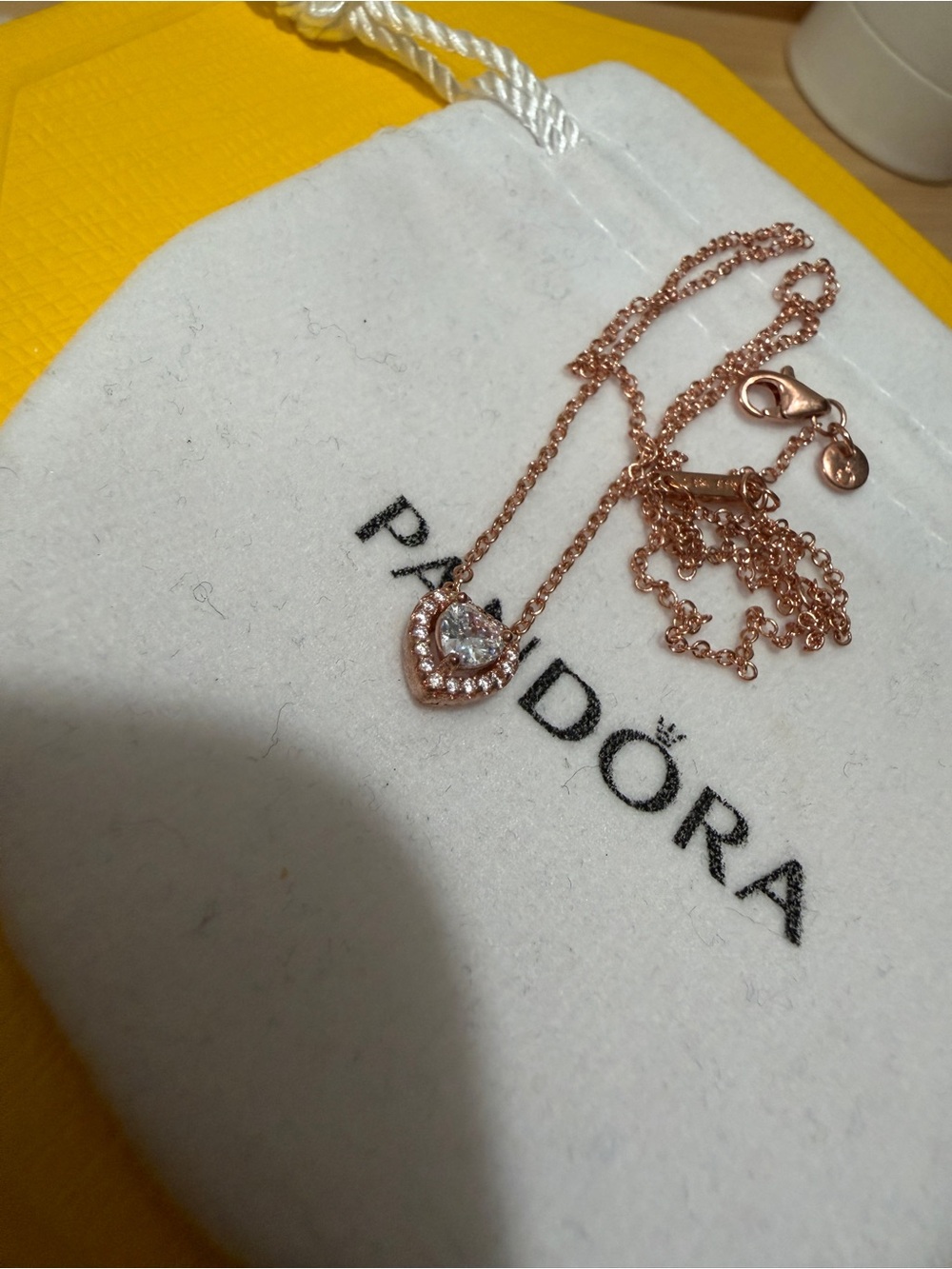 Pandora Rose Gold Heart Necklace with Clear Cubic Zirconia